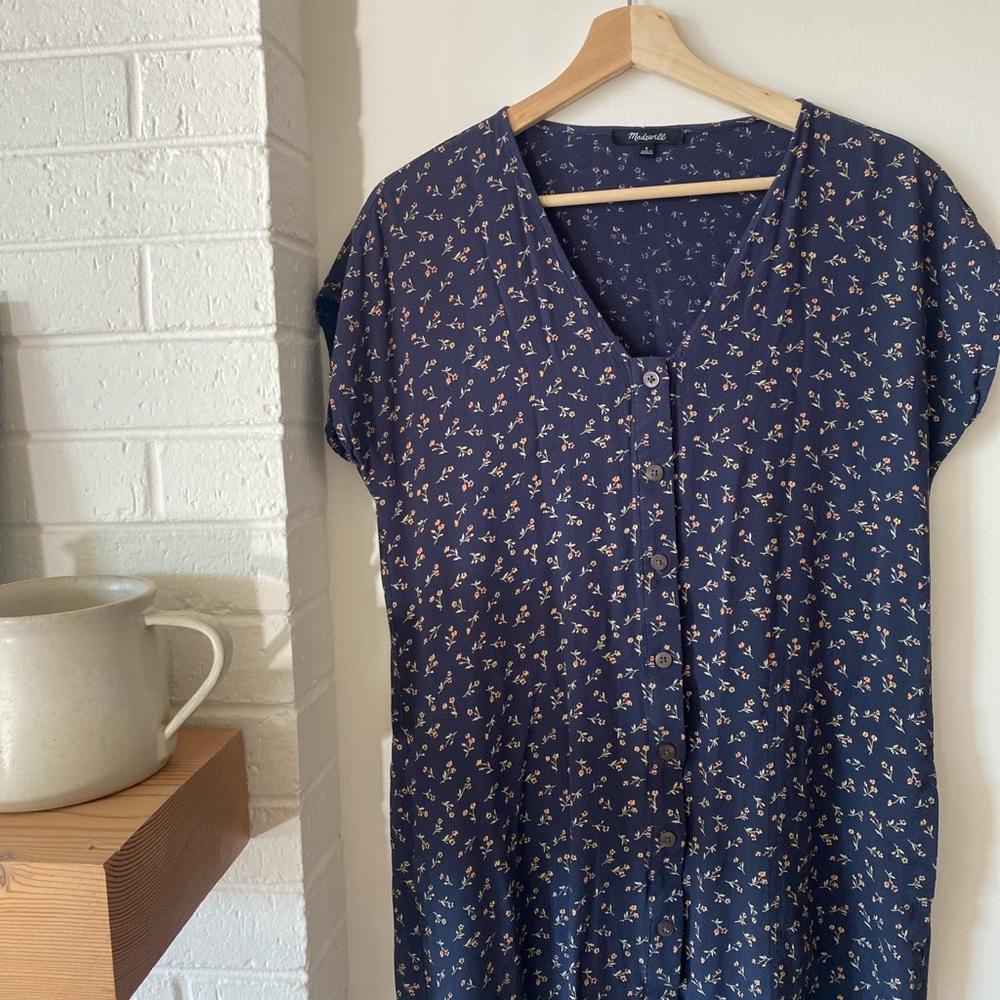 Madewell Navy Floral Button-Front Midi Dress